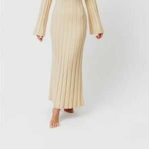 Ribbed Knit Maxi Skirt in Cream